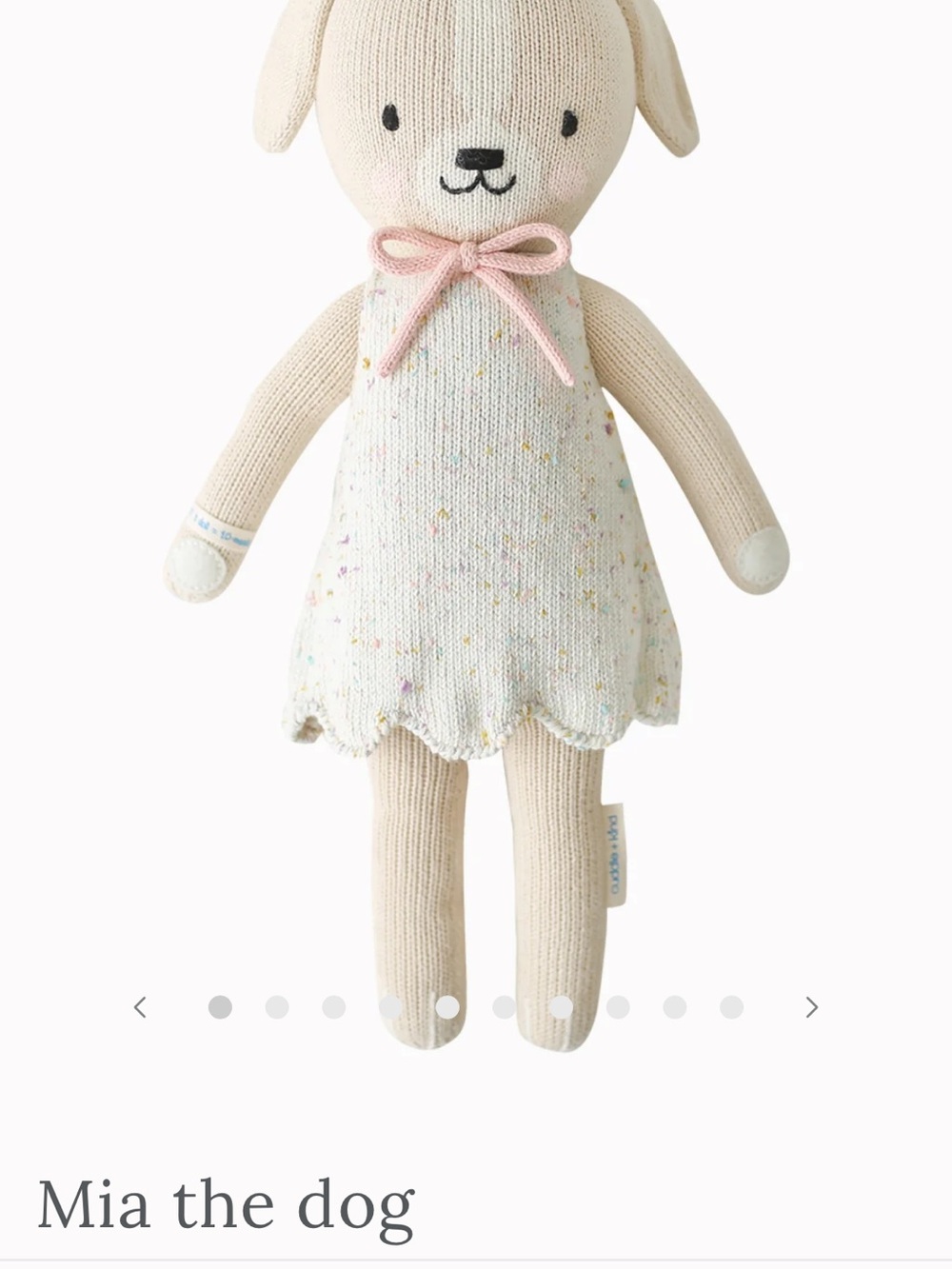 Cuddle and Kind Mia the Dog Knit Plush Doll - Cream with Pink Bow